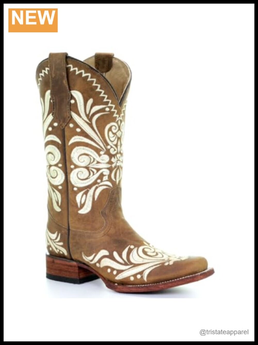 Women's Mid-Calf Western Boots Leather Square Toe Embroidered Pull-On Block Heel